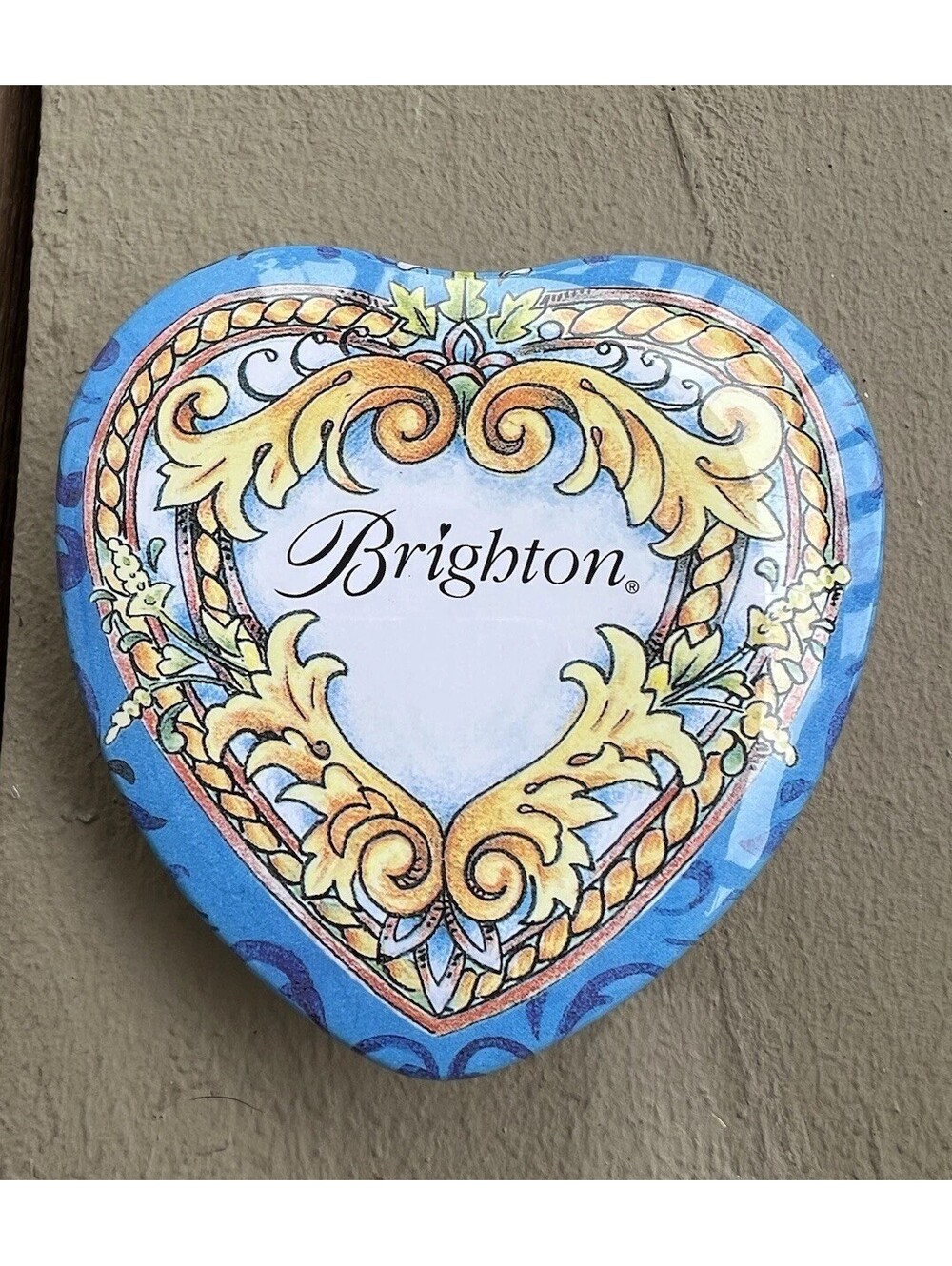 Brighton Heart Shaped Flowers Trinket Tin Box With Lid Jewelry Holder Decorative